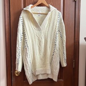 BDG Cream Cable Knit V-Neck Sweater